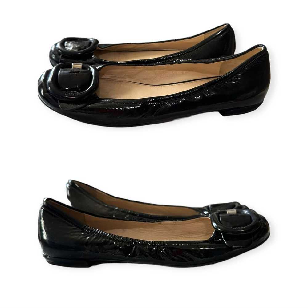 Prada Prada Black Patent Leather Round Toe Flats, - image 5