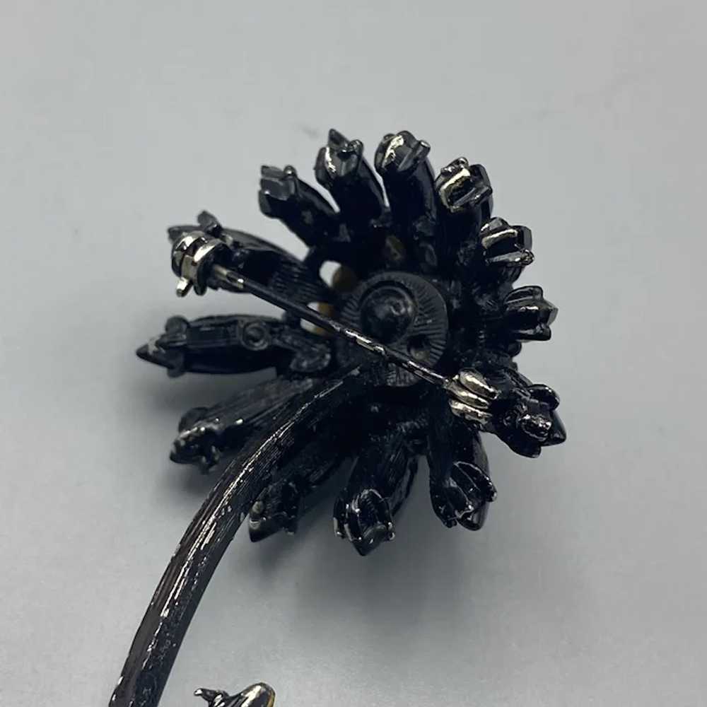 Coro Black Glass Petal Rhinestone Flower Brooch D… - image 5