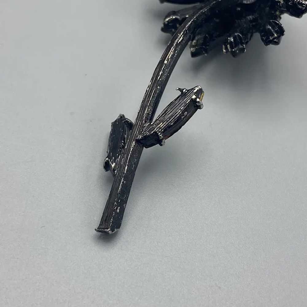 Coro Black Glass Petal Rhinestone Flower Brooch D… - image 6