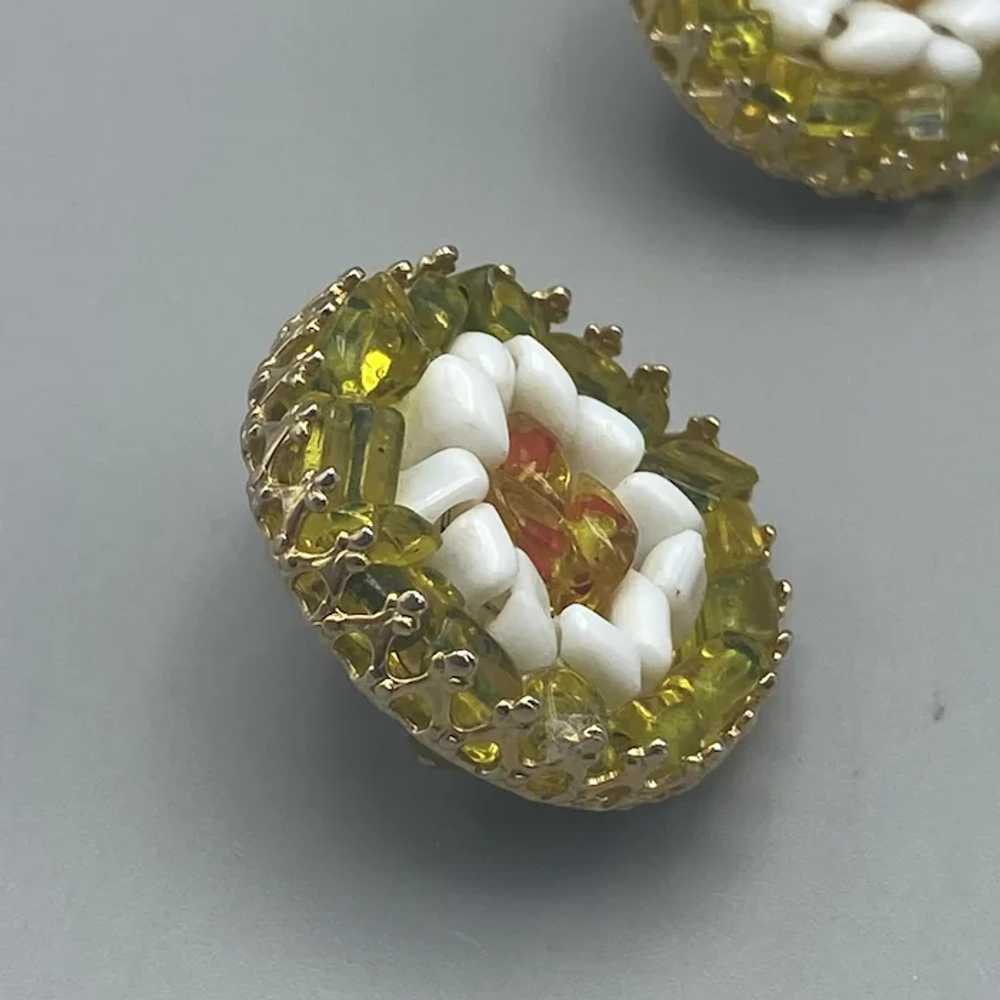 Vintage Hobé Round Glass Chip Beaded Mosaic Clip … - image 2