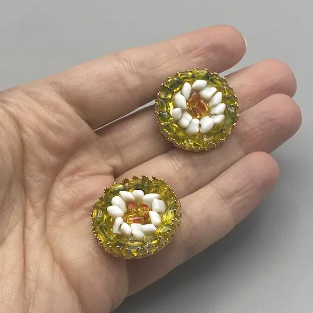 Vintage Hobé Round Glass Chip Beaded Mosaic Clip … - image 4