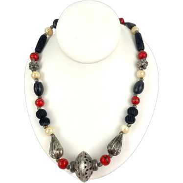 Handcrafted Ethnic Statement Necklace With Carved… - image 1