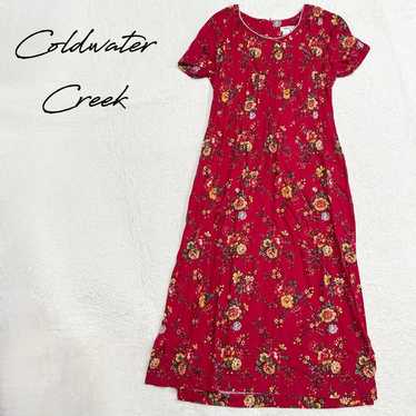 Coldwater Creek dress Vintage Red Floral Linen - image 1