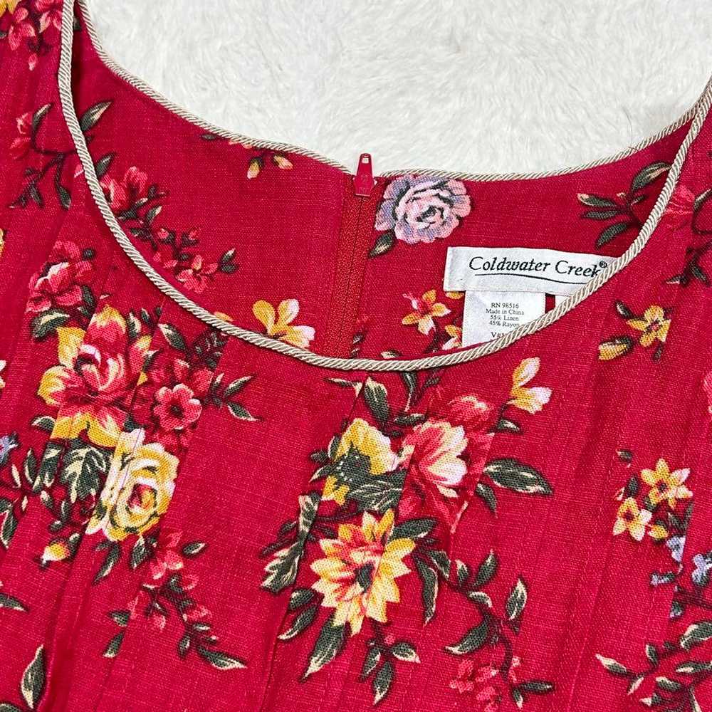 Coldwater Creek dress Vintage Red Floral Linen - image 3