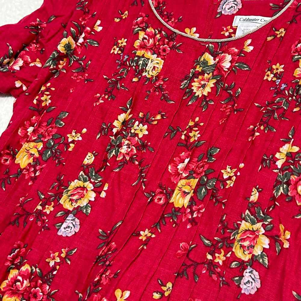 Coldwater Creek dress Vintage Red Floral Linen - image 5