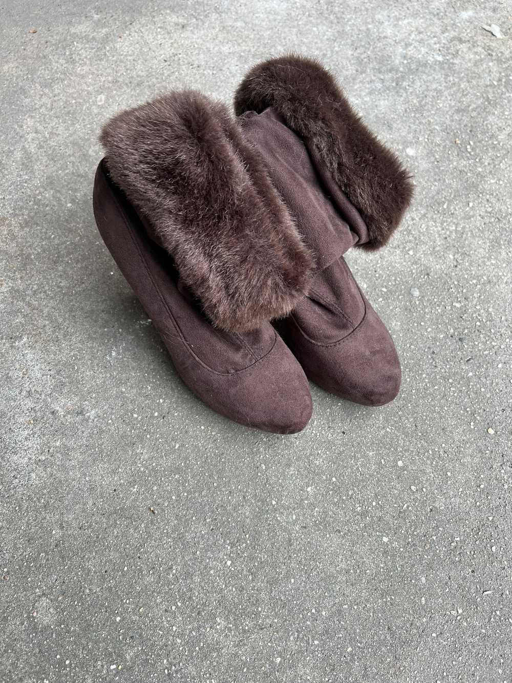 faux fur brown heeled booties - image 1