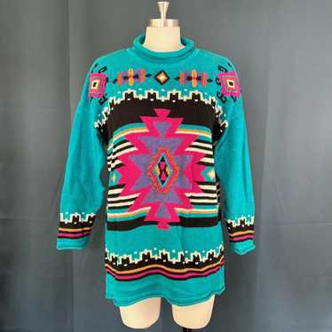 Vintage 80s Carole Little Southwestern Aztec Swea… - image 1