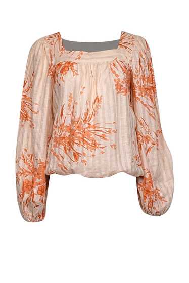 Joie - Peach Pink & Coral Floral Print Linen Blous