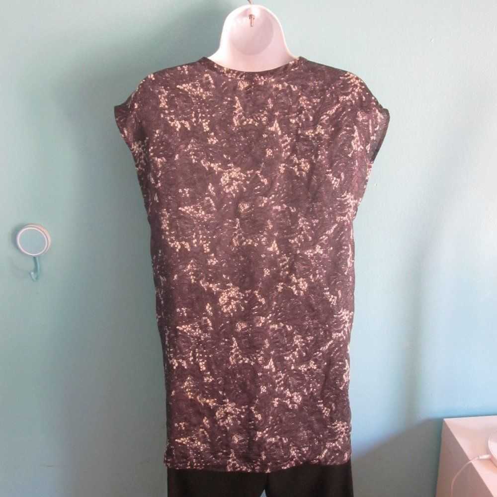 Theory Theory Silk Top Gray Lace Print Size S Ove… - image 12