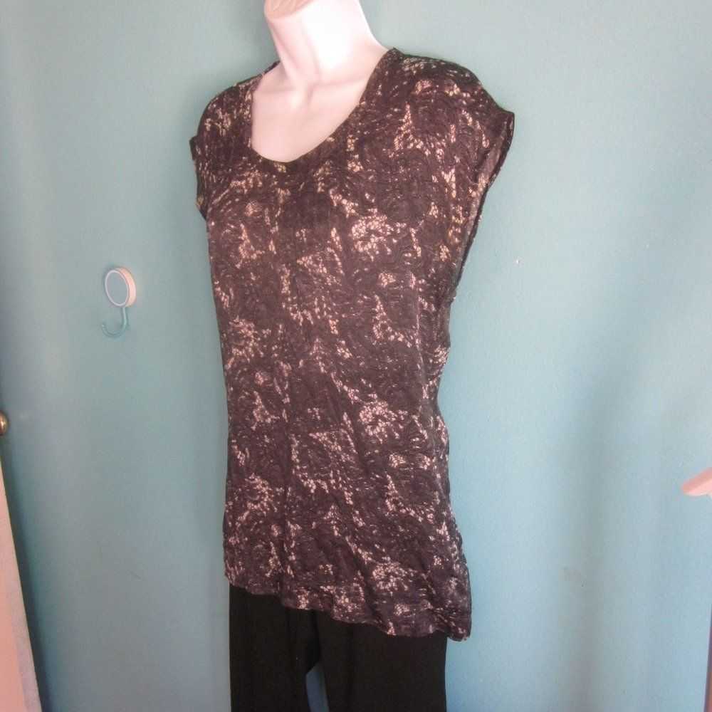 Theory Theory Silk Top Gray Lace Print Size S Ove… - image 1