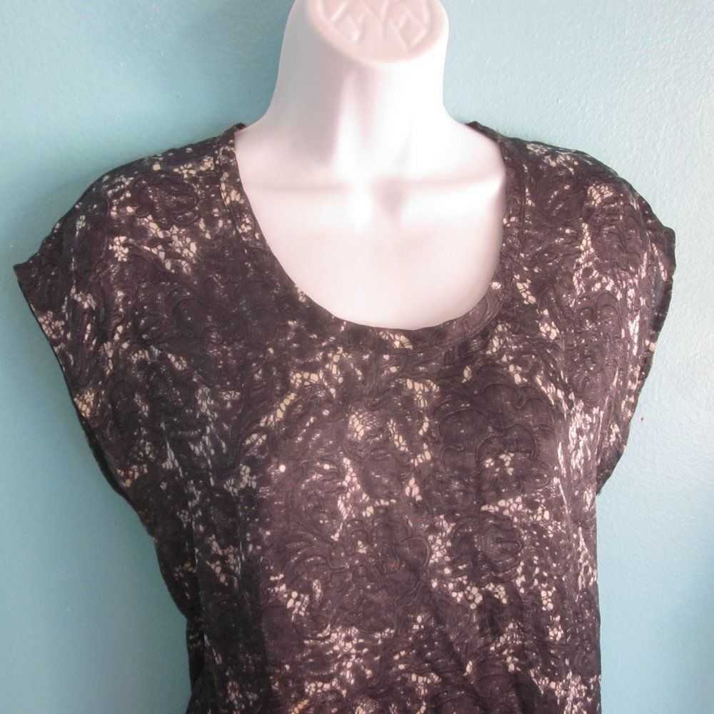 Theory Theory Silk Top Gray Lace Print Size S Ove… - image 3