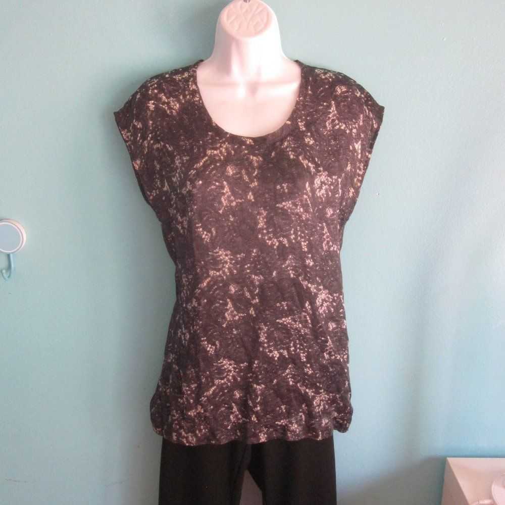 Theory Theory Silk Top Gray Lace Print Size S Ove… - image 4