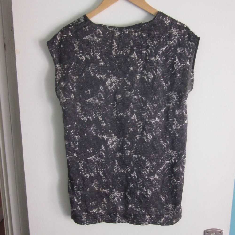 Theory Theory Silk Top Gray Lace Print Size S Ove… - image 5