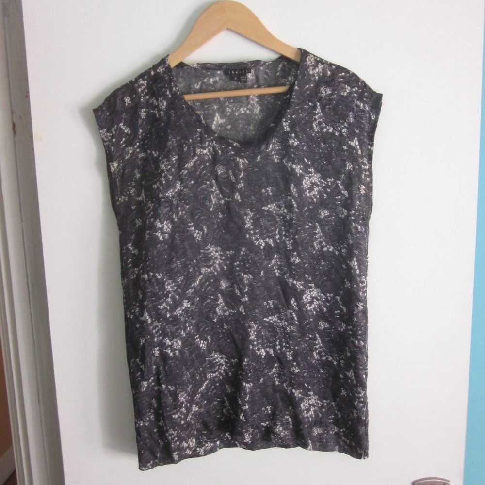 Theory Theory Silk Top Gray Lace Print Size S Ove… - image 6