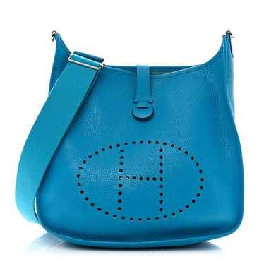 HERMES Taurillon Clemence Evelyne III GM Bleu Fri… - image 1