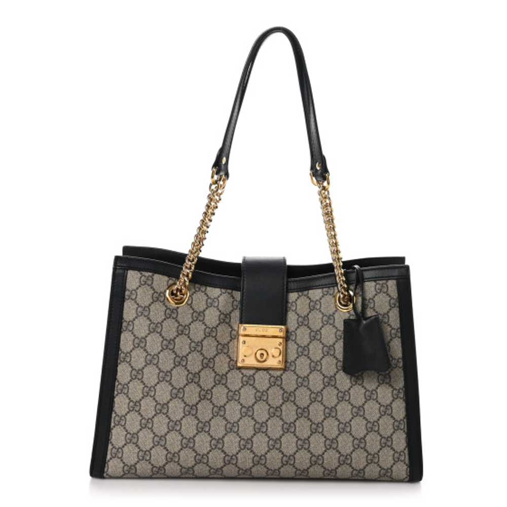 GUCCI GG Supreme Monogram Medium Padlock Tote Bla… - image 1