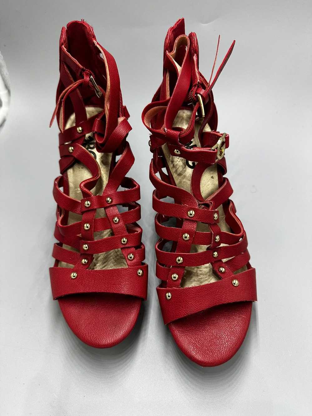 Guess Gorgeous GUESS Red Strappy Wedges Stacked H… - image 2