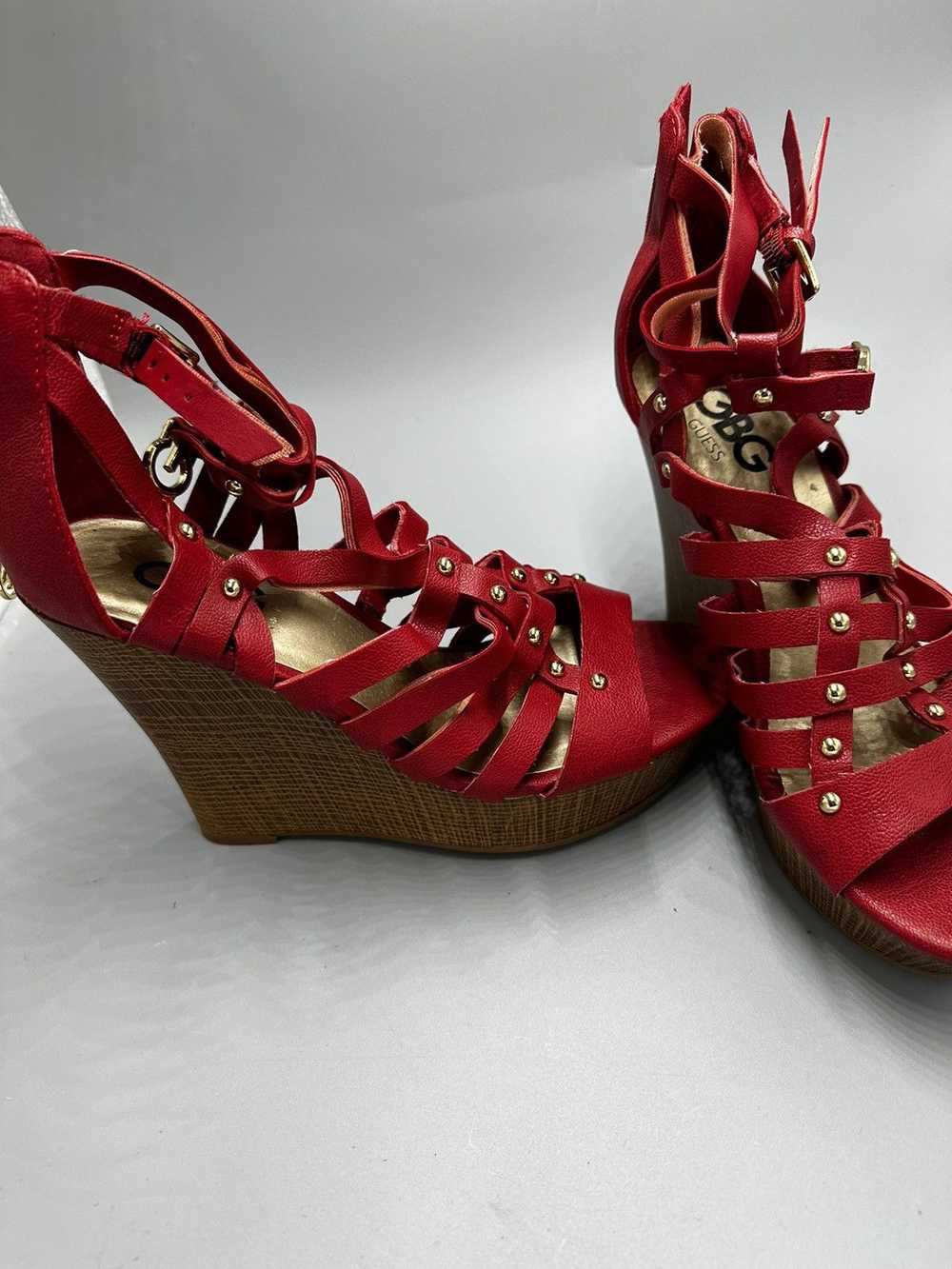 Guess Gorgeous GUESS Red Strappy Wedges Stacked H… - image 3