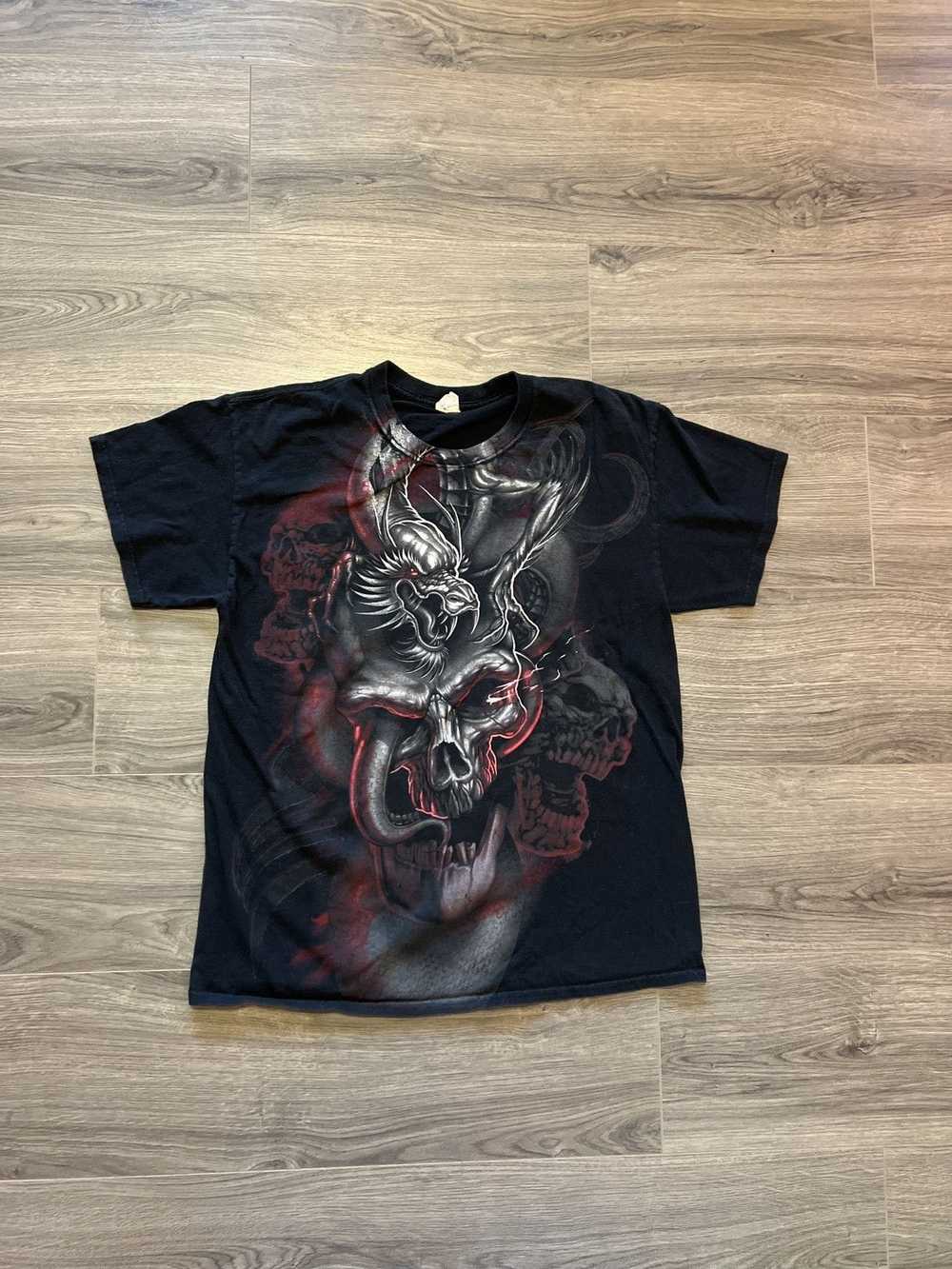 Vintage Crazy y2k dragon and skulls graphic tee - image 1