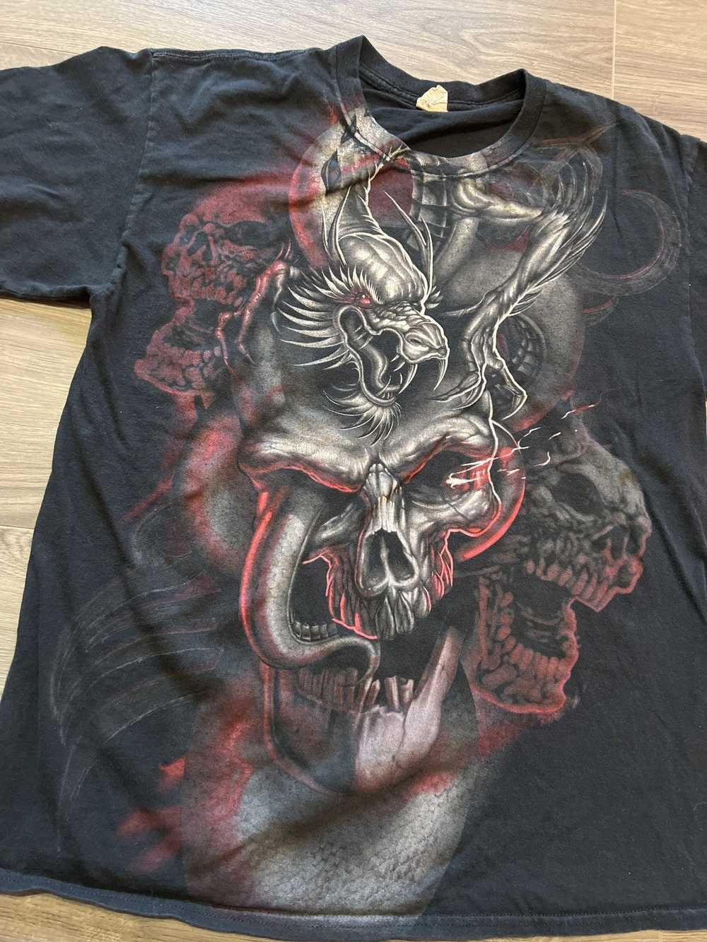 Vintage Crazy y2k dragon and skulls graphic tee - image 2