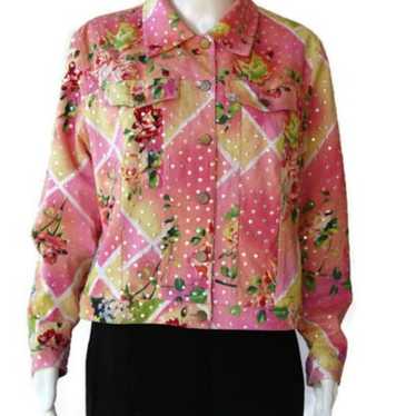 Vintage REDD Jeans Jacket Sequined Floral Lined C… - image 1