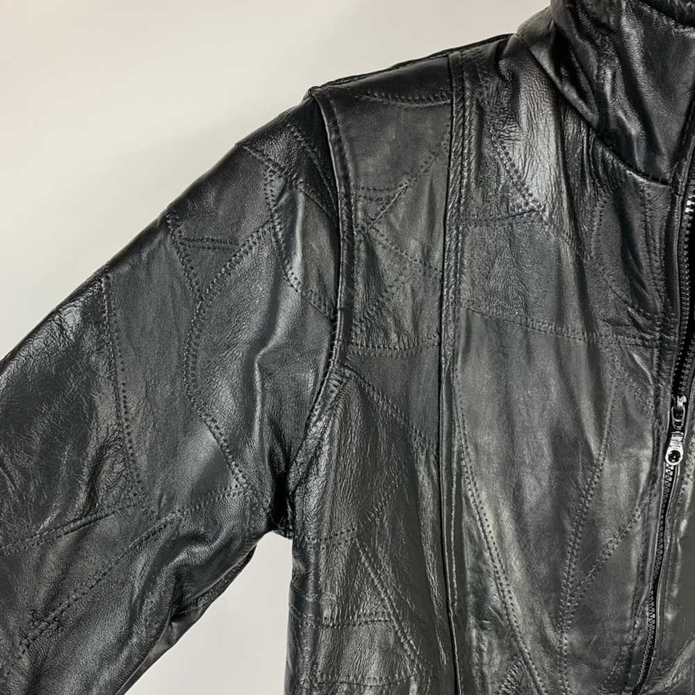 Vintage Black Patchwork Leather Jacket Small 90s - image 3