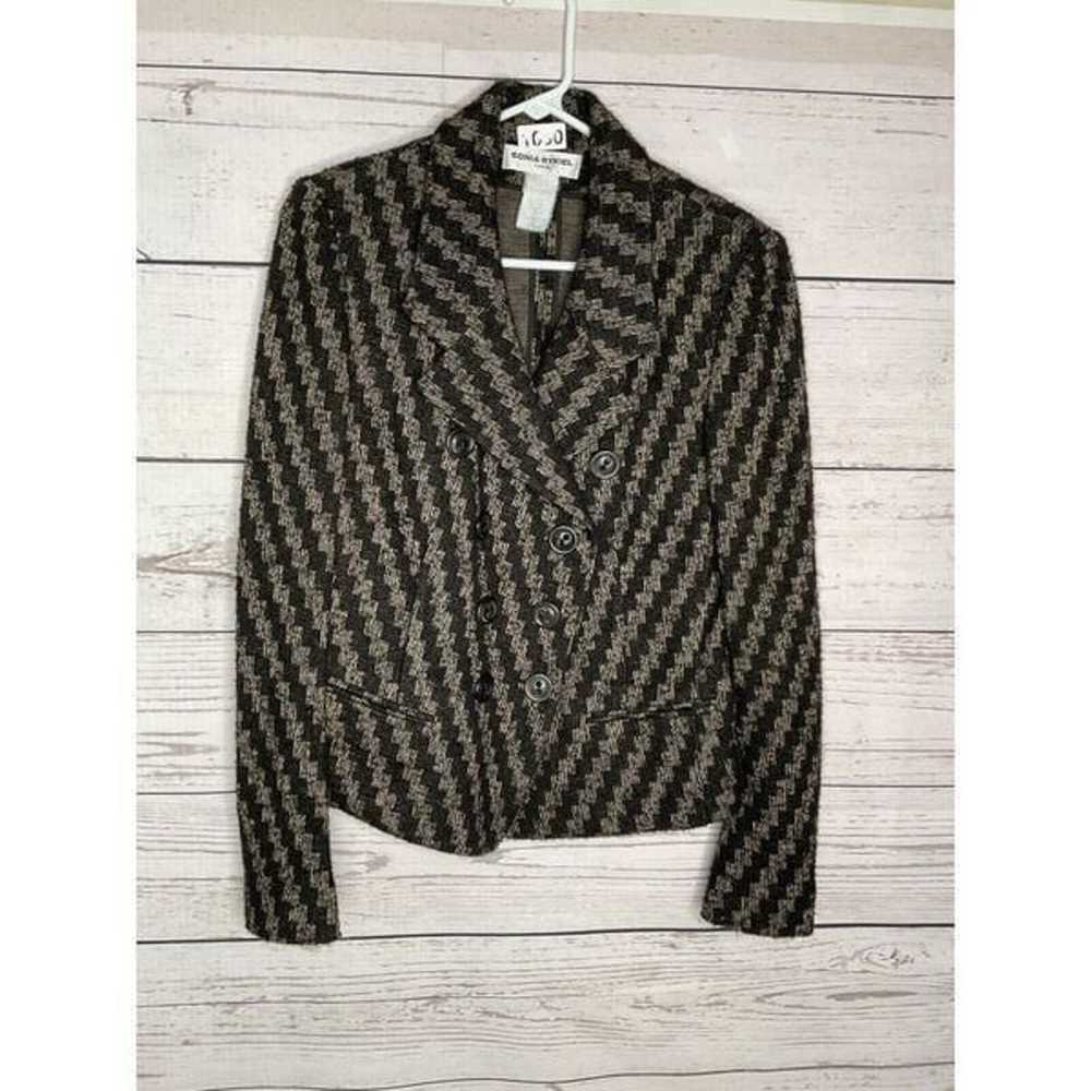 Vintage Sonia Rykiel Black Beige Wool Tweed Jacke… - image 1