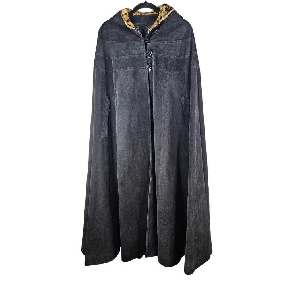 Vintage La Douce Black Leather Full Length Cape L… - image 1