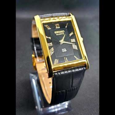 Vintage Seiko New Movt & Batt Mens Tank Gold Black