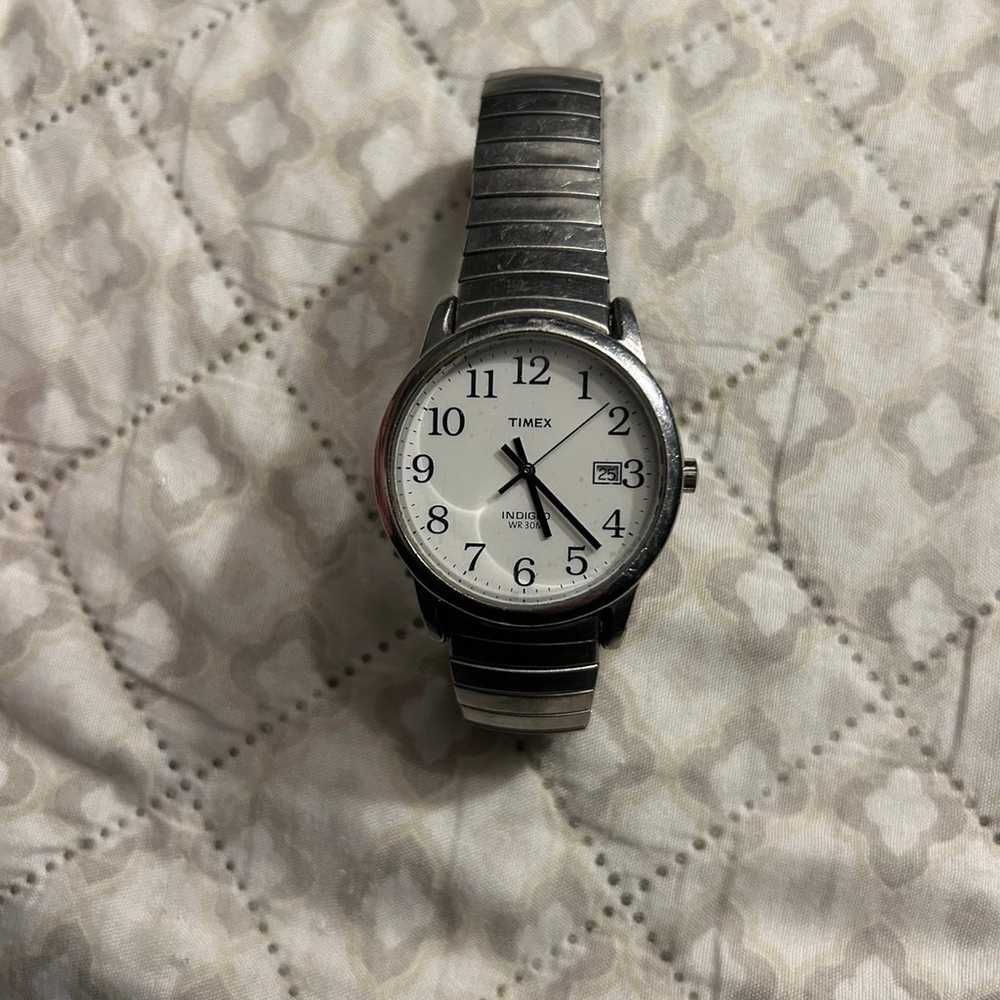 Vintage Men's Watch Timex Indiglo WR 30M Date Sil… - image 1