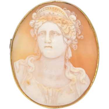 Antique 9K Yellow Gold Cameo Hera Brooch - image 1