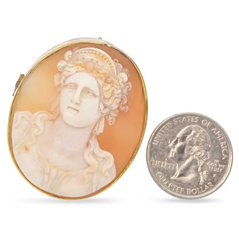 Antique 9K Yellow Gold Cameo Hera Brooch - image 3