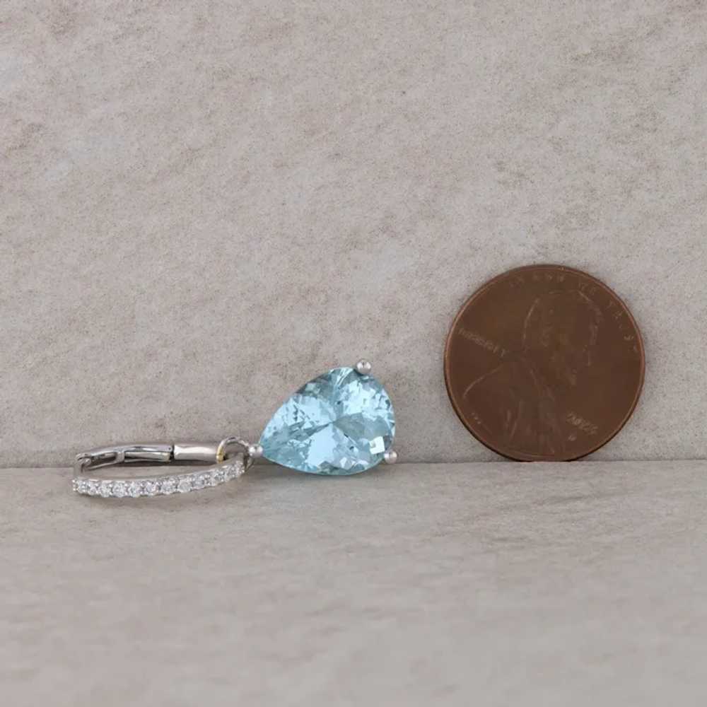 14k White Gold Diamond and Pear Shaped Aqua Dangl… - image 5