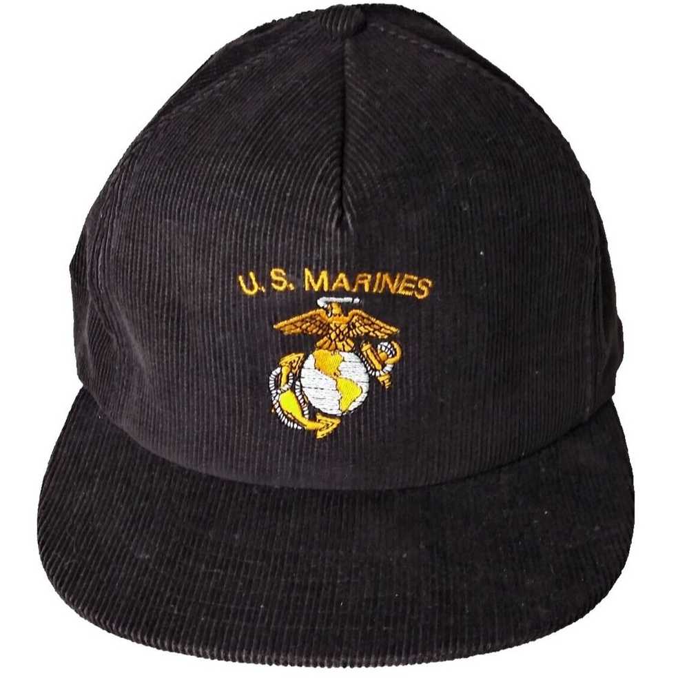 US Marines Vintage Cap Hat Baseball Black Corduro… - image 1