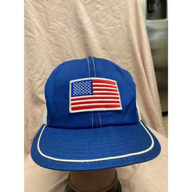 Vintage American Flag Patch Trucker Style Hat - image 1