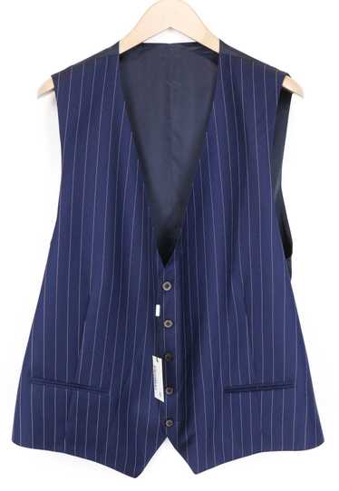 Suitsupply UK52L Blue Slim Pinstriped Wool V-Neck 