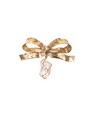 A/W 1988 Hammered Gold Bow and Clear Crystal Broo… - image 1