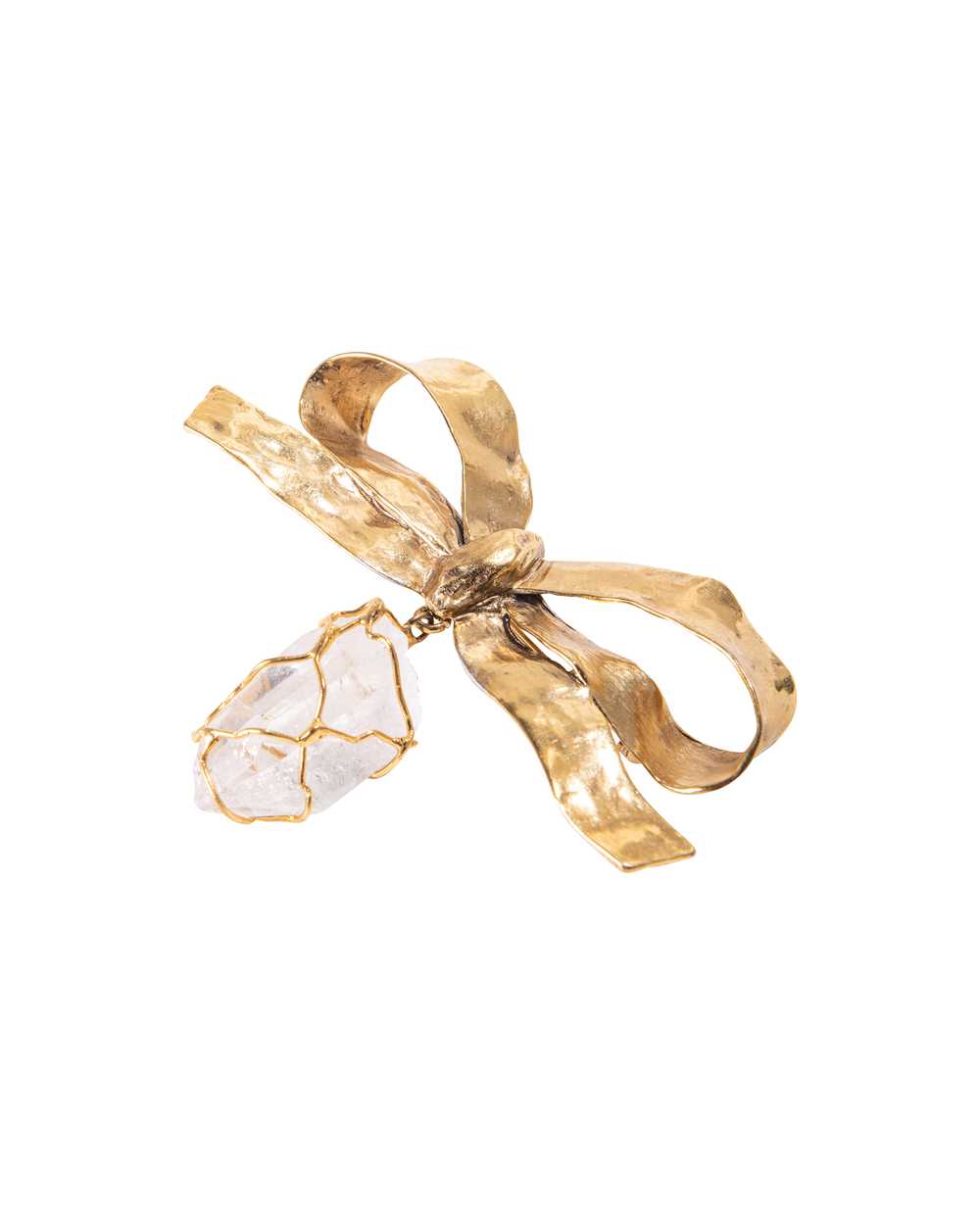 A/W 1988 Hammered Gold Bow and Clear Crystal Broo… - image 4