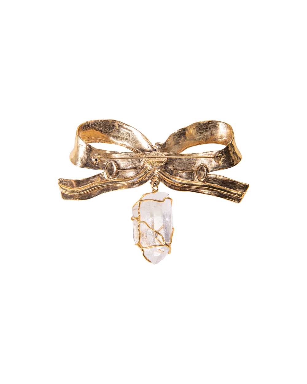 A/W 1988 Hammered Gold Bow and Clear Crystal Broo… - image 5