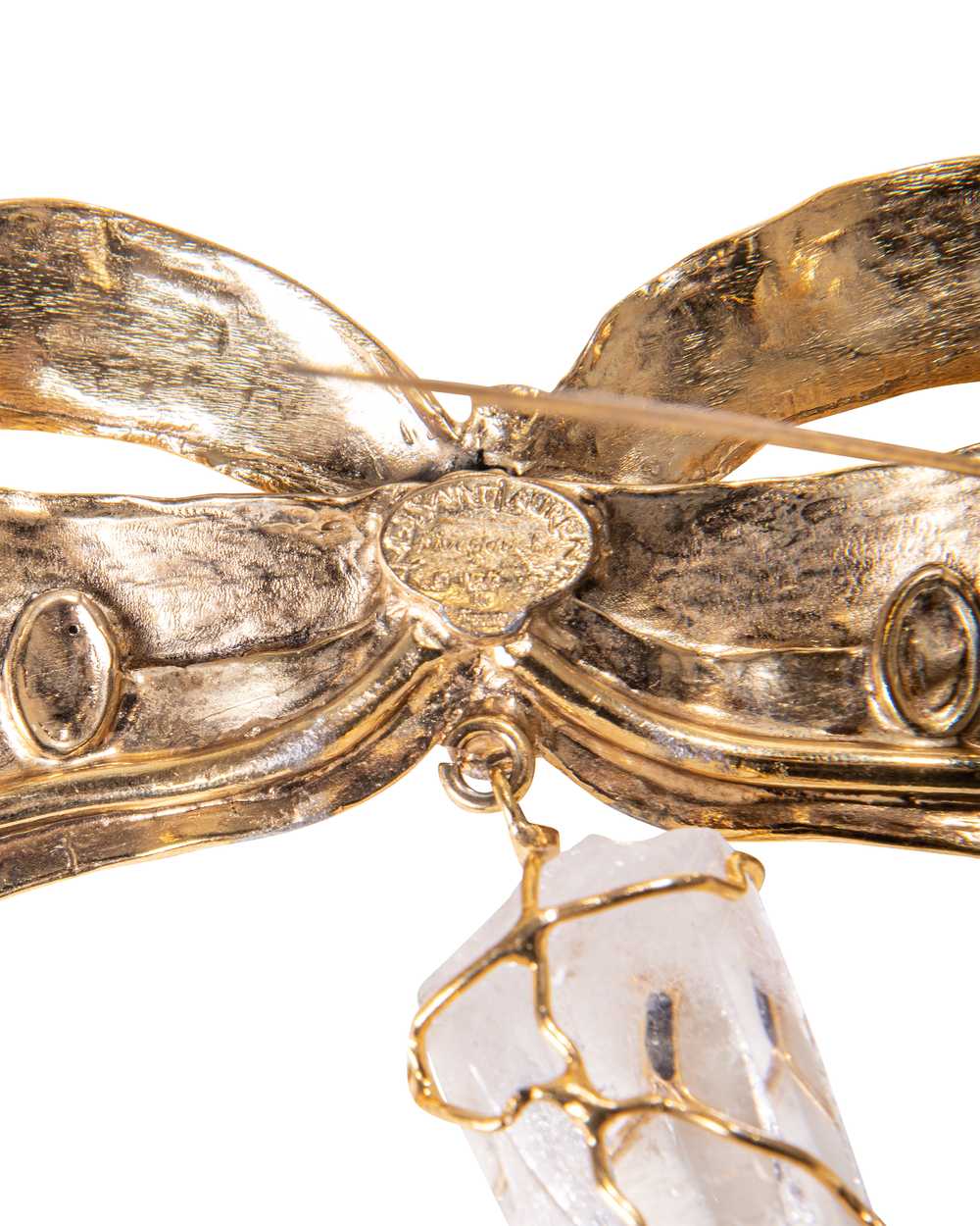 A/W 1988 Hammered Gold Bow and Clear Crystal Broo… - image 8