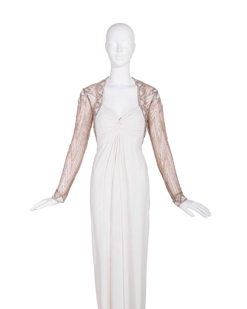 1980's Semi-Sheer White Embellished Gown - image 10