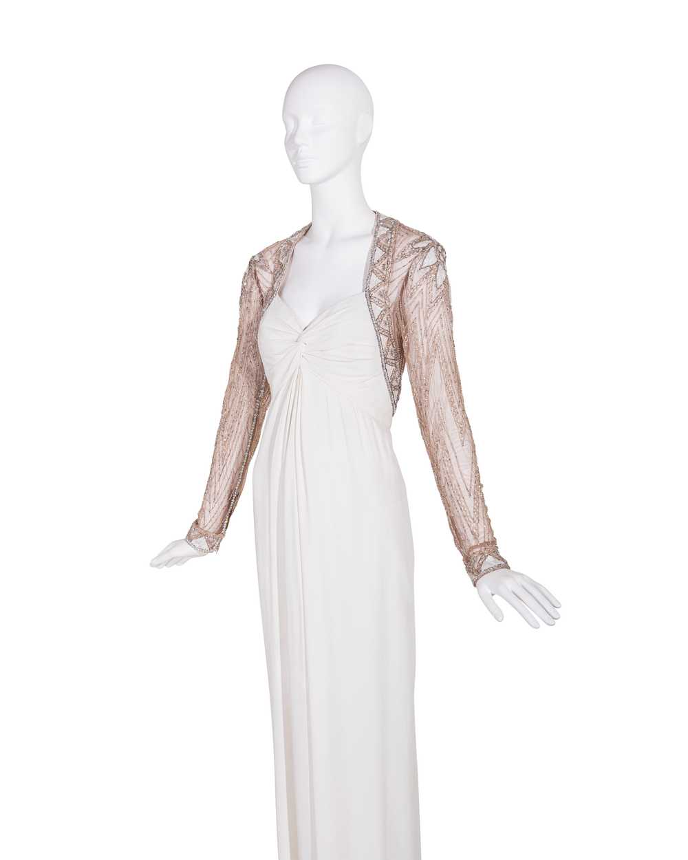 1980's Semi-Sheer White Embellished Gown - image 11