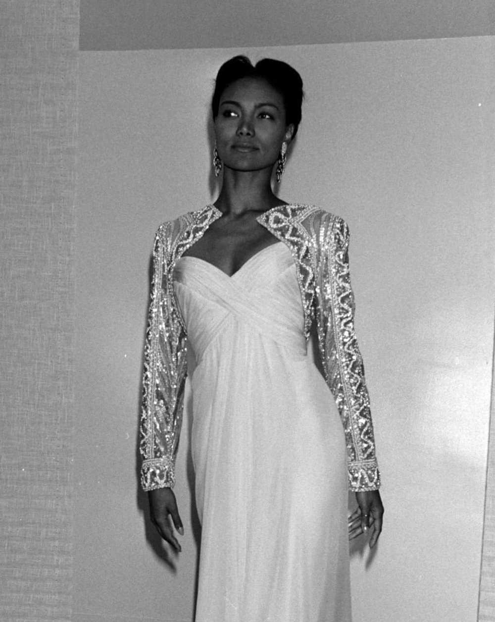 1980's Semi-Sheer White Embellished Gown - image 12