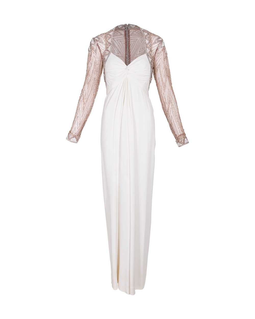 1980's Semi-Sheer White Embellished Gown - image 1