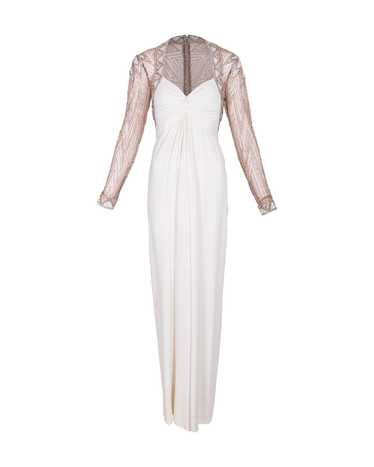 1980's Semi-Sheer White Embellished Gown - image 1