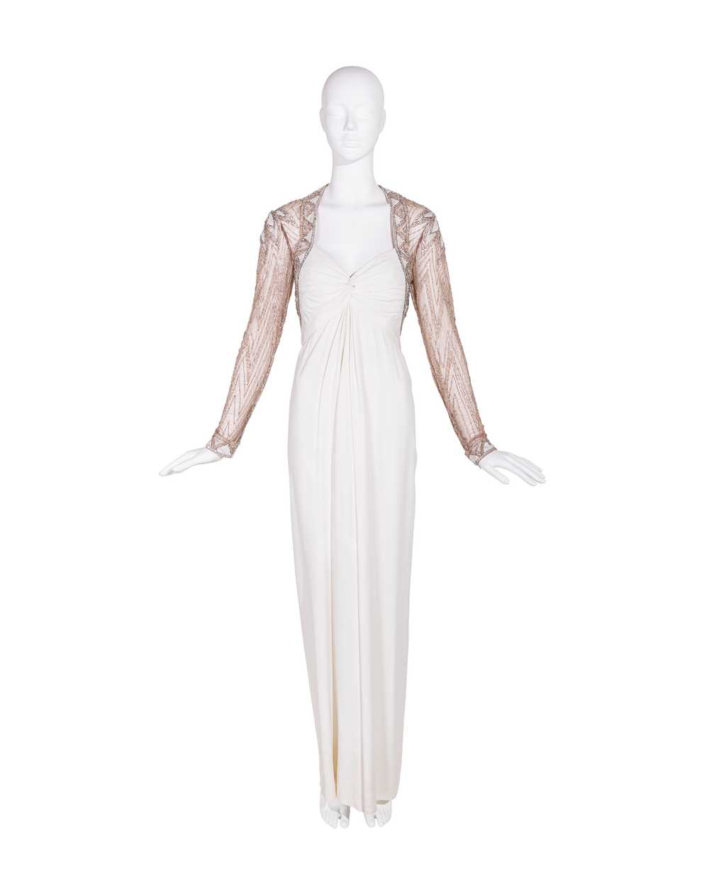 1980's Semi-Sheer White Embellished Gown - image 3