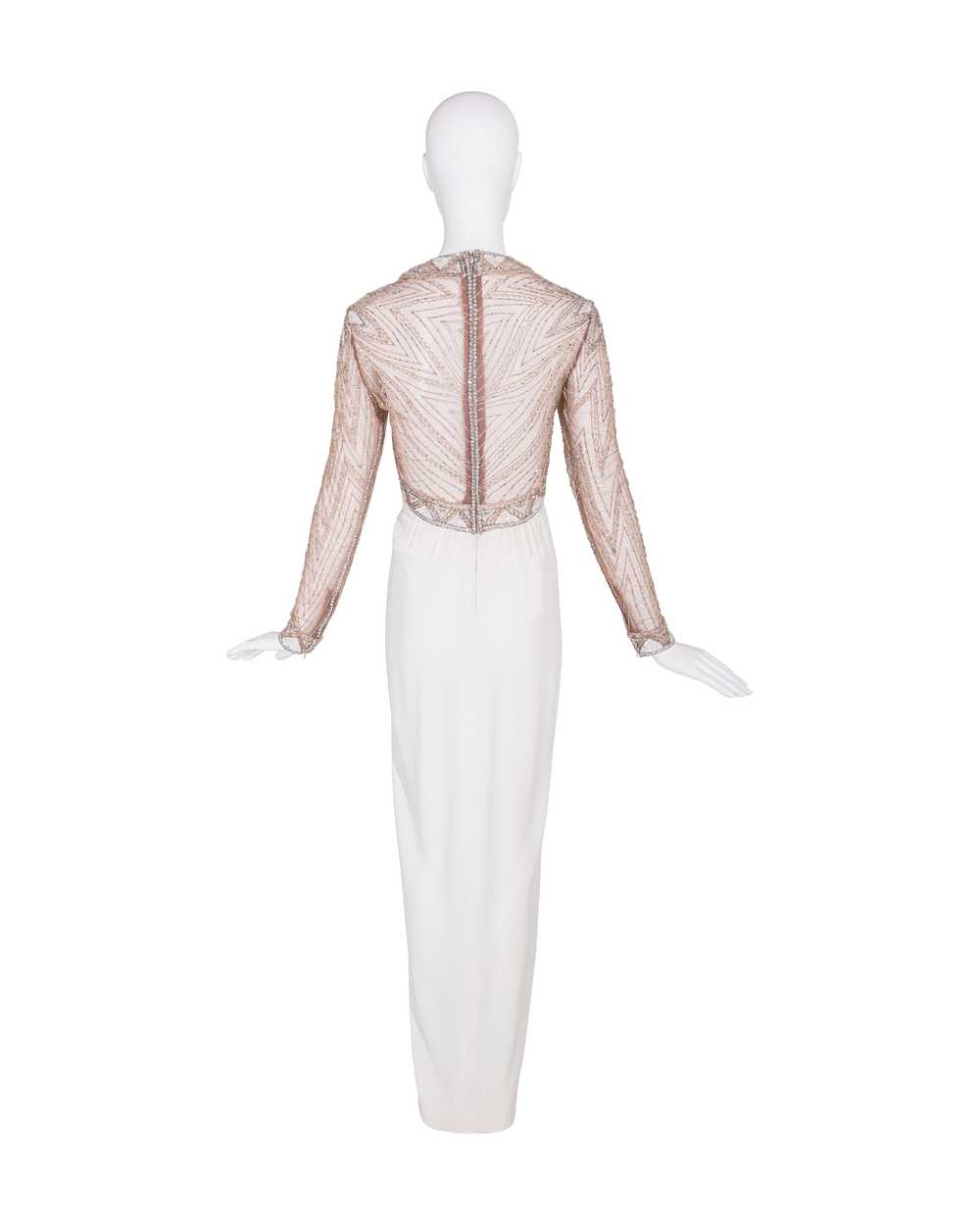 1980's Semi-Sheer White Embellished Gown - image 5