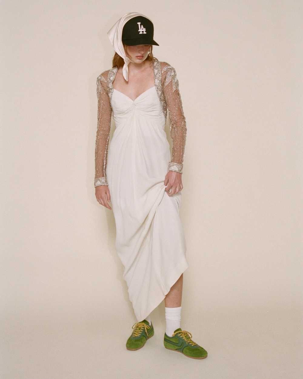 1980's Semi-Sheer White Embellished Gown - image 6