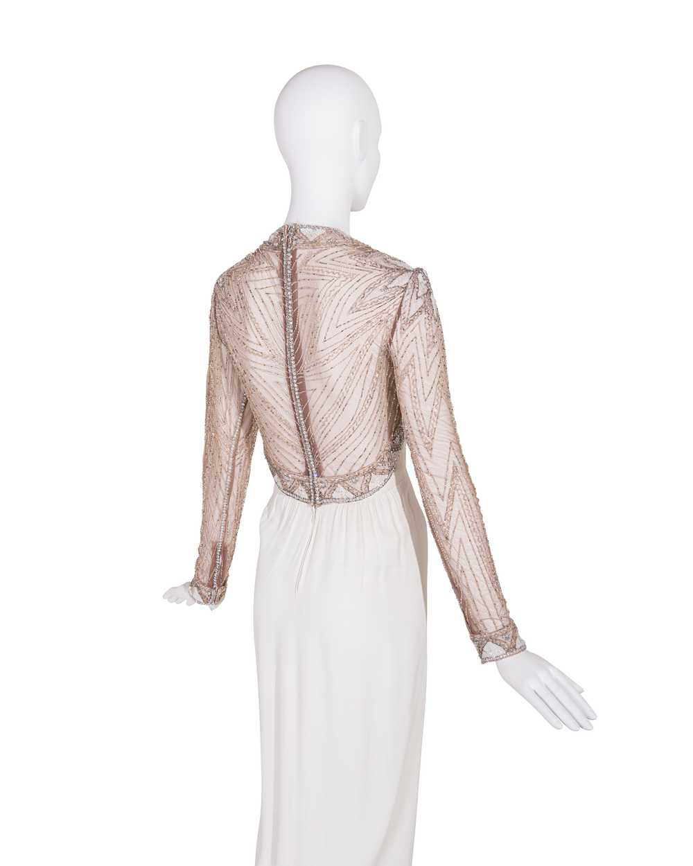 1980's Semi-Sheer White Embellished Gown - image 8