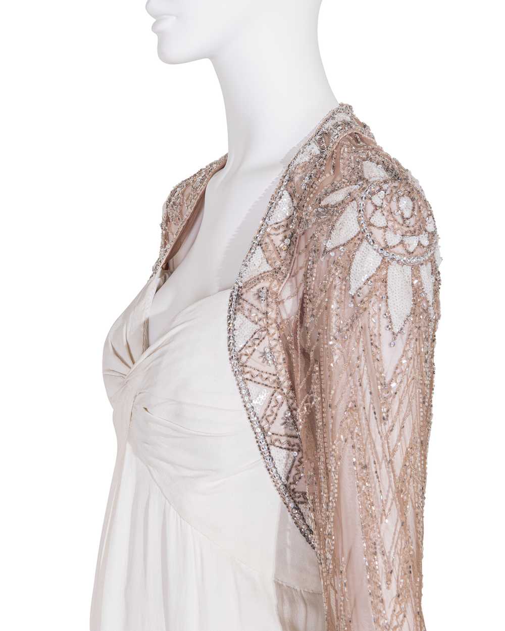 1980's Semi-Sheer White Embellished Gown - image 9